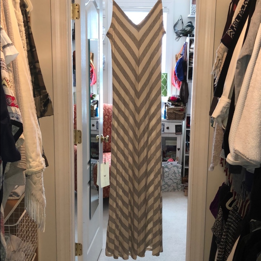 Grey and white striped maxi dress